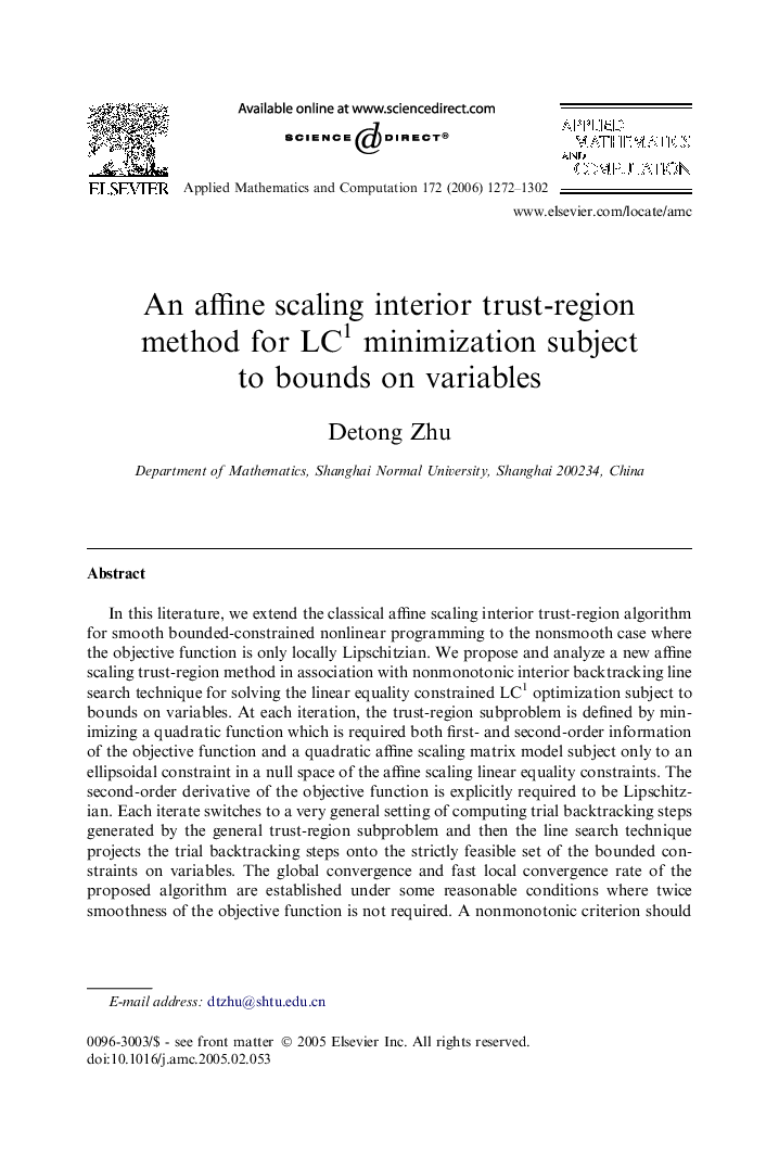 An affine scaling interior trust-region method for LC1 minimization subject to bounds on variables