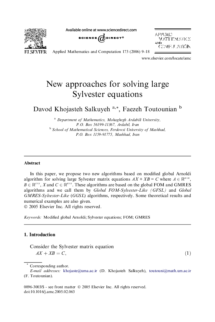 New approaches for solving large Sylvester equations
