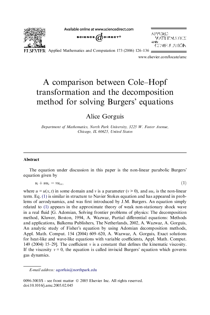 A comparison between Cole–Hopf transformation and the decomposition method for solving Burgers’ equations