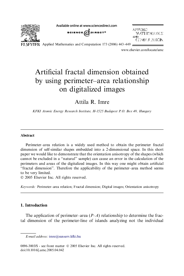 Artificial fractal dimension obtained by using perimeter-area relationship on digitalized images