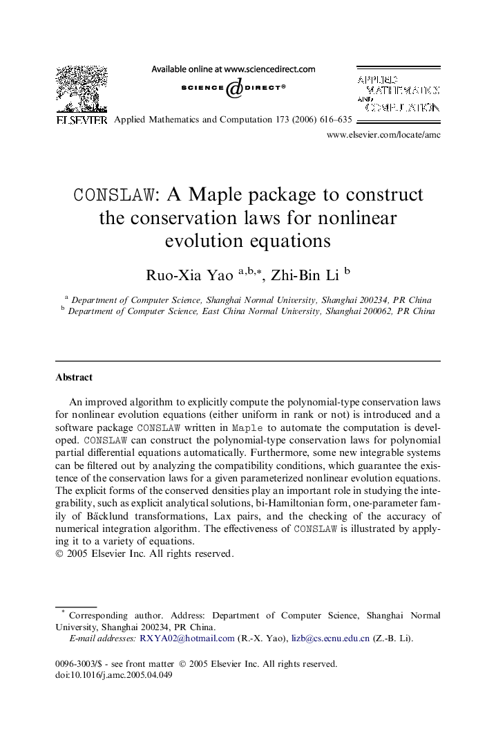 CONSLAW: A Maple package to construct the conservation laws for nonlinear evolution equations