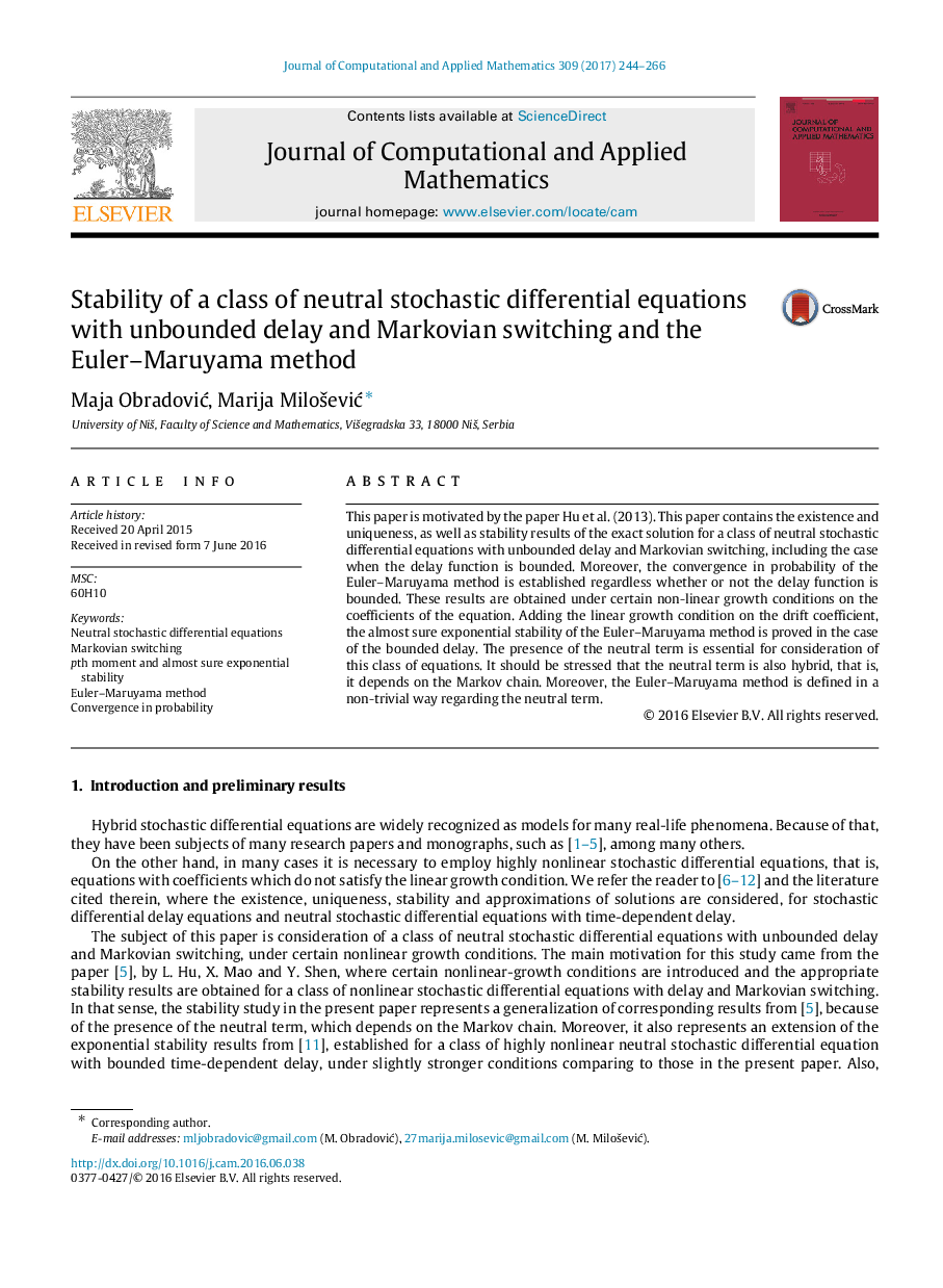 Stability of a class of neutral stochastic differential equations with unbounded delay and Markovian switching and the Euler–Maruyama method