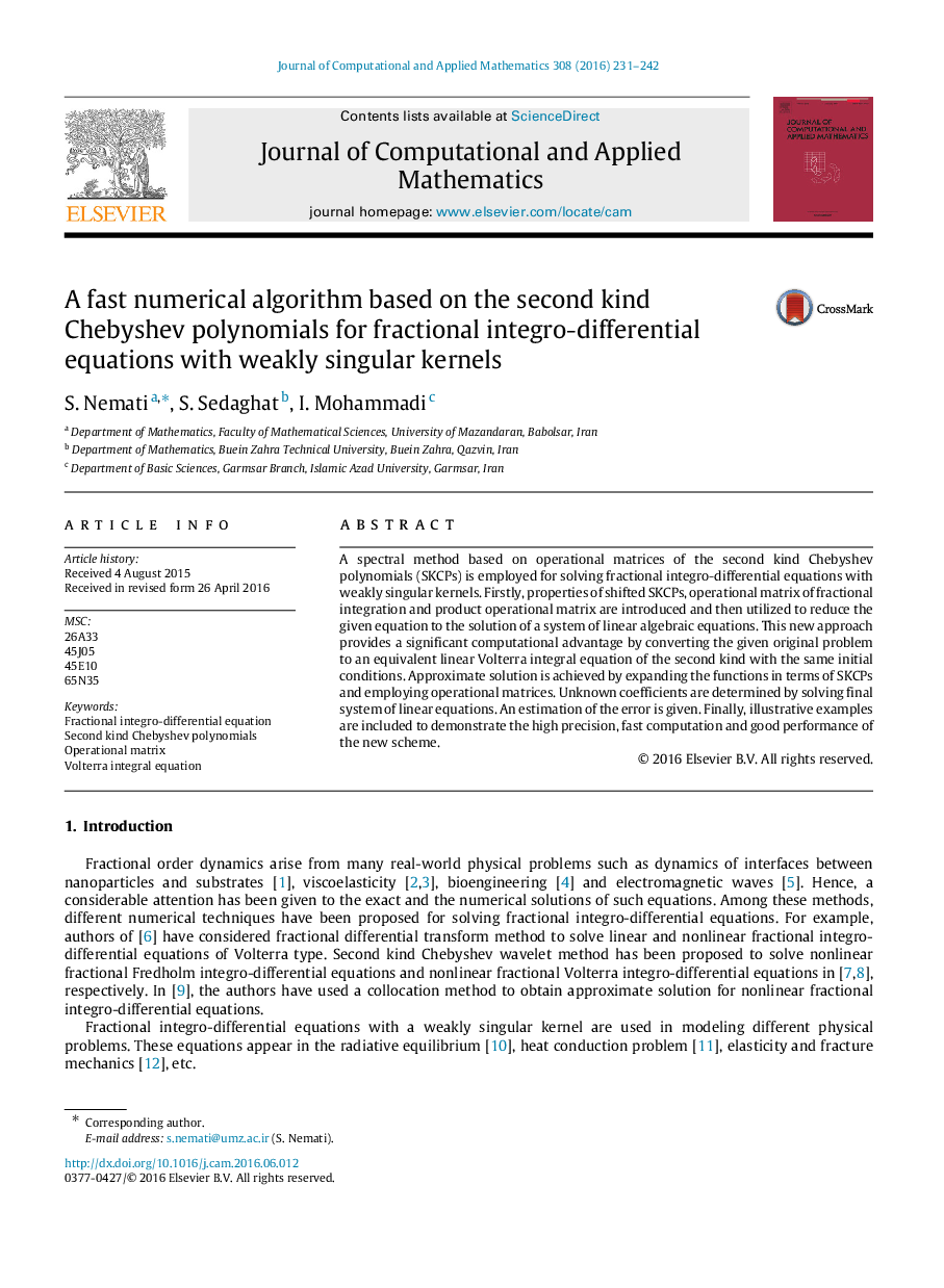 A fast numerical algorithm based on the second kind Chebyshev polynomials for fractional integro-differential equations with weakly singular kernels