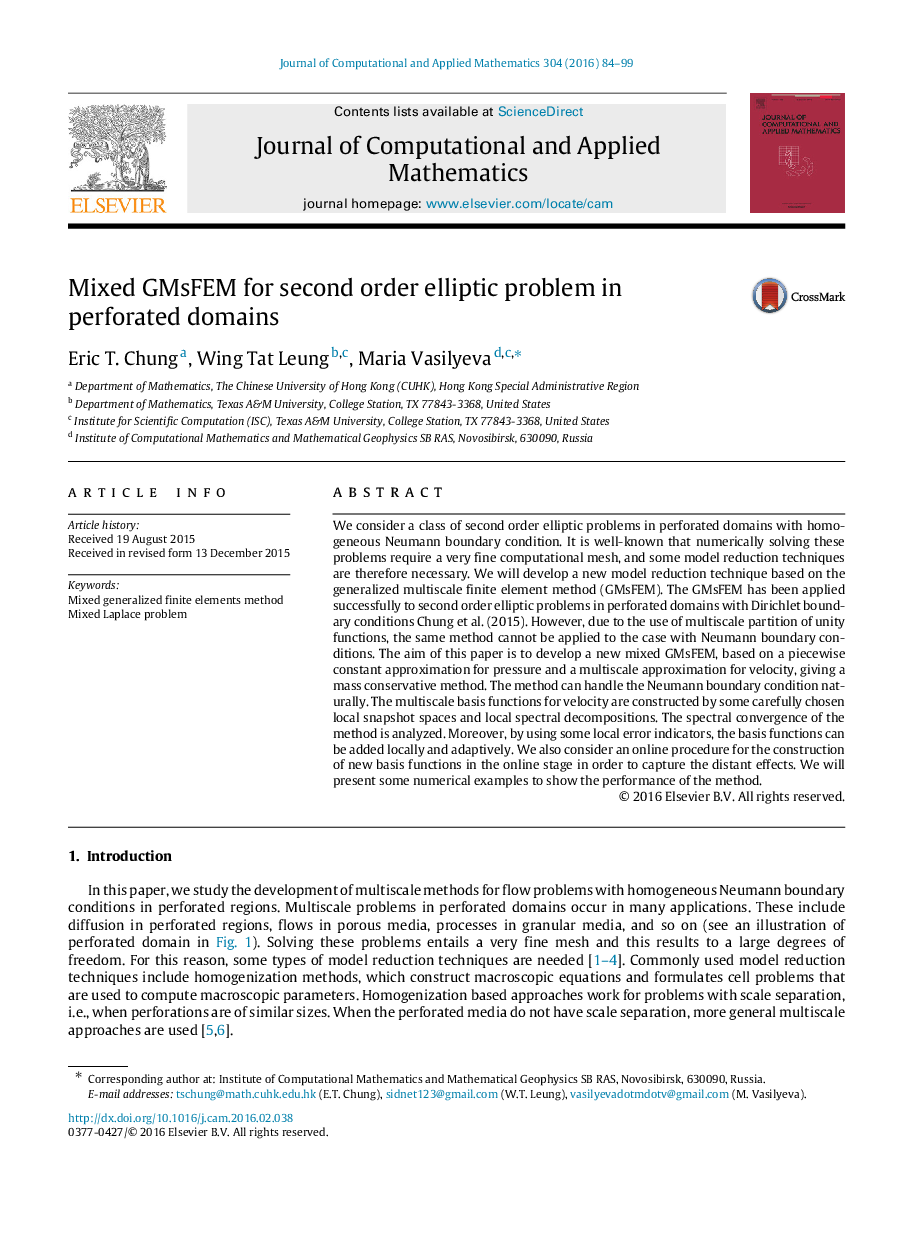 Mixed GMsFEM for second order elliptic problem in perforated domains