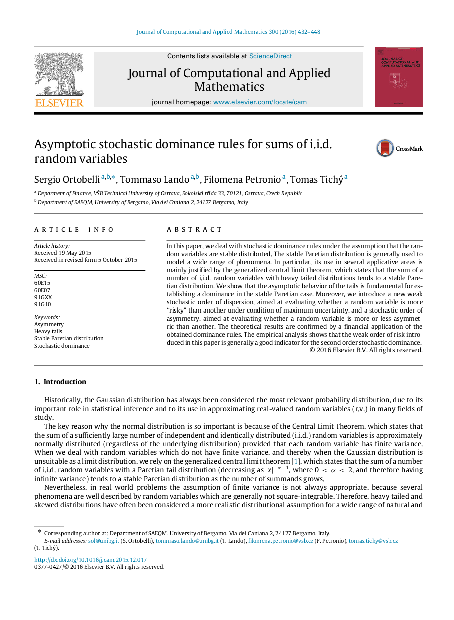 Asymptotic stochastic dominance rules for sums of i.i.d. random variables