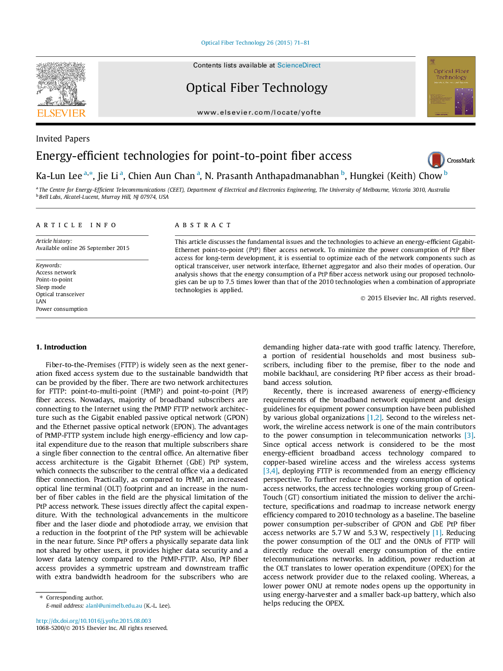 Energy-efficient technologies for point-to-point fiber access