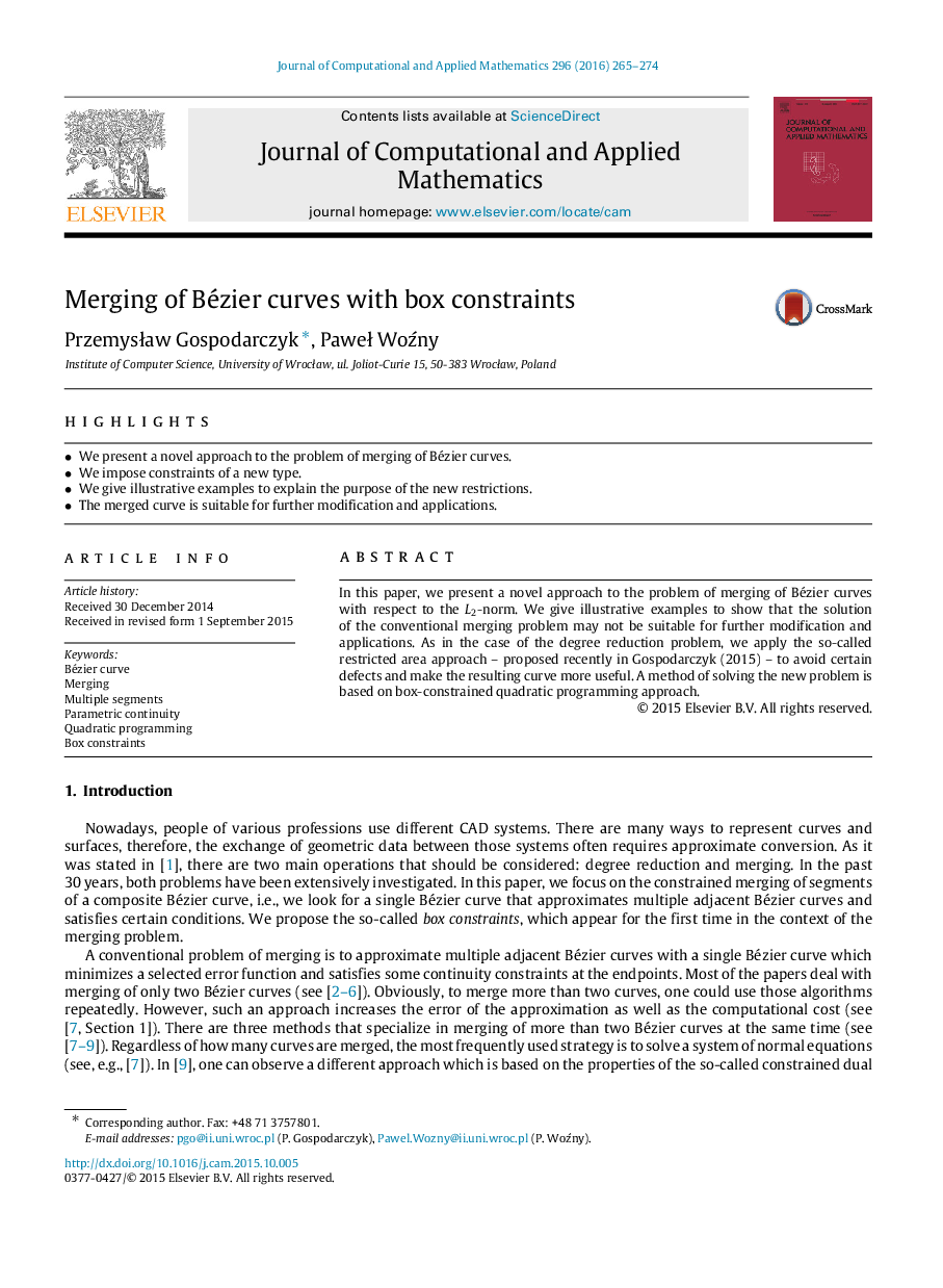 Merging of Bézier curves with box constraints