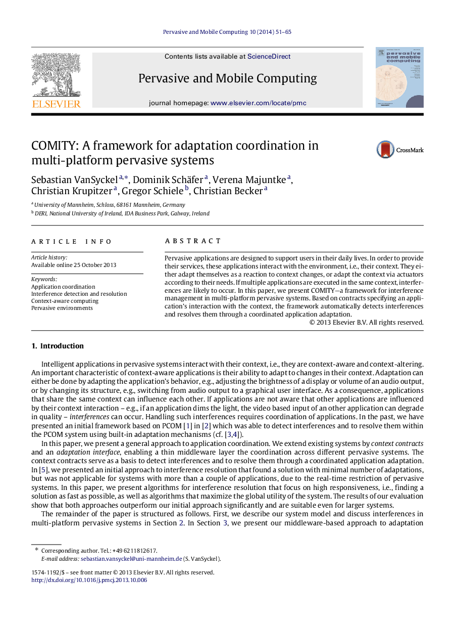 COMITY: A framework for adaptation coordination in multi-platform pervasive systems