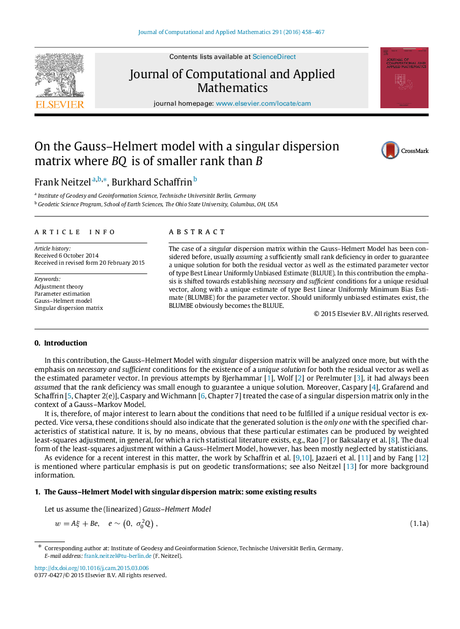 On the Gauss–Helmert model with a singular dispersion matrix where BQBQ is of smaller rank than BB