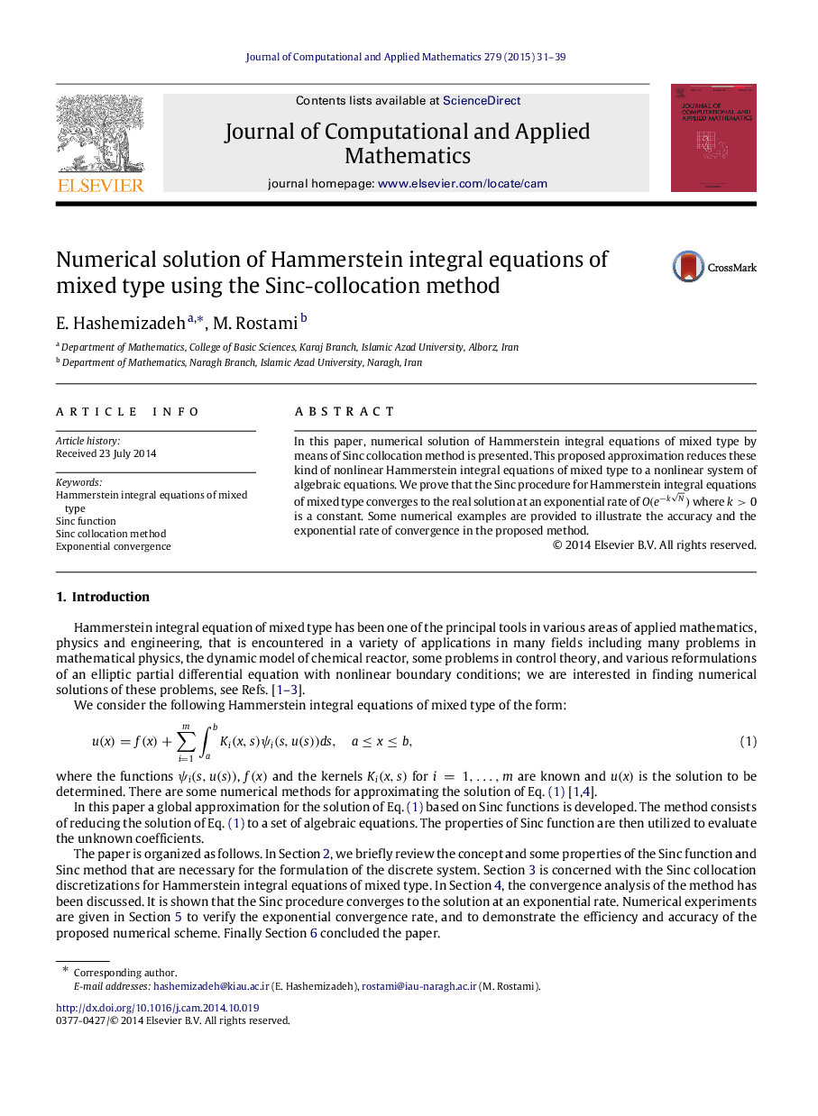 Numerical solution of Hammerstein integral equations of mixed type using the Sinc-collocation method