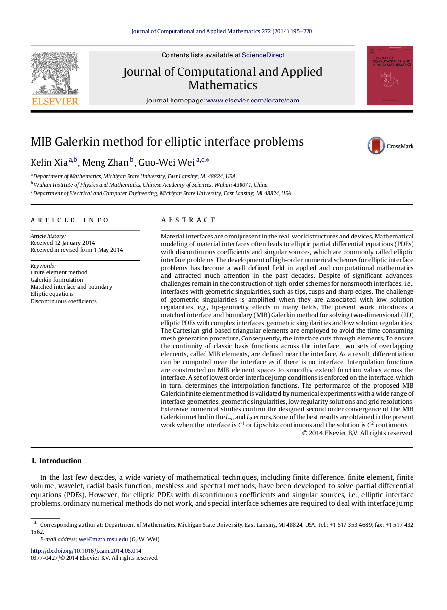 MIB Galerkin method for elliptic interface problems