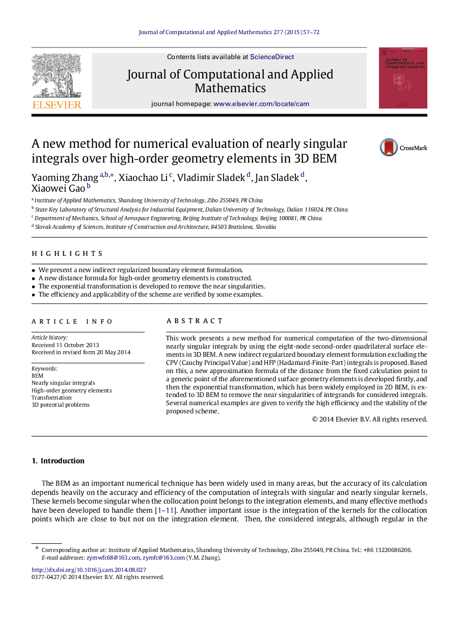 A new method for numerical evaluation of nearly singular integrals over high-order geometry elements in 3D BEM