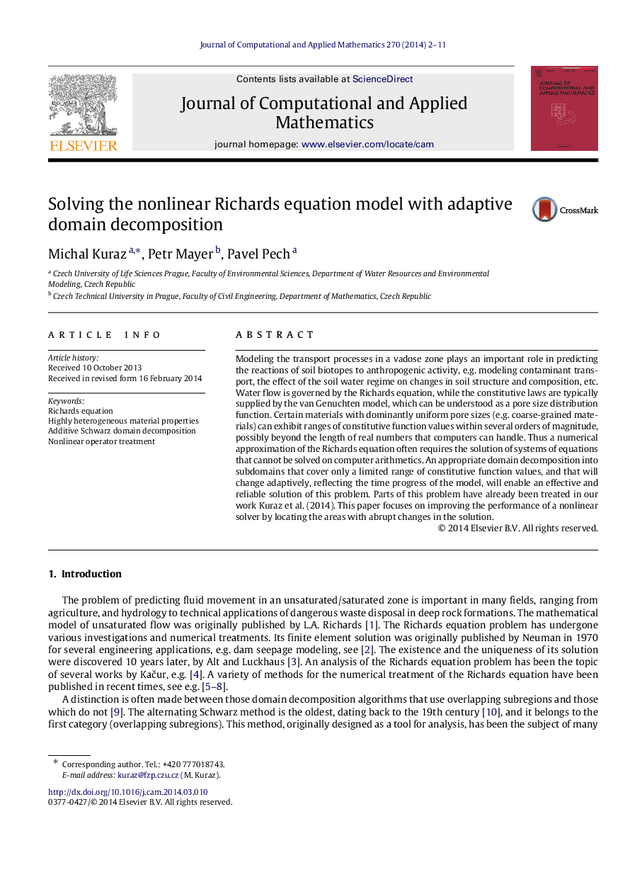 Solving the nonlinear Richards equation model with adaptive domain decomposition