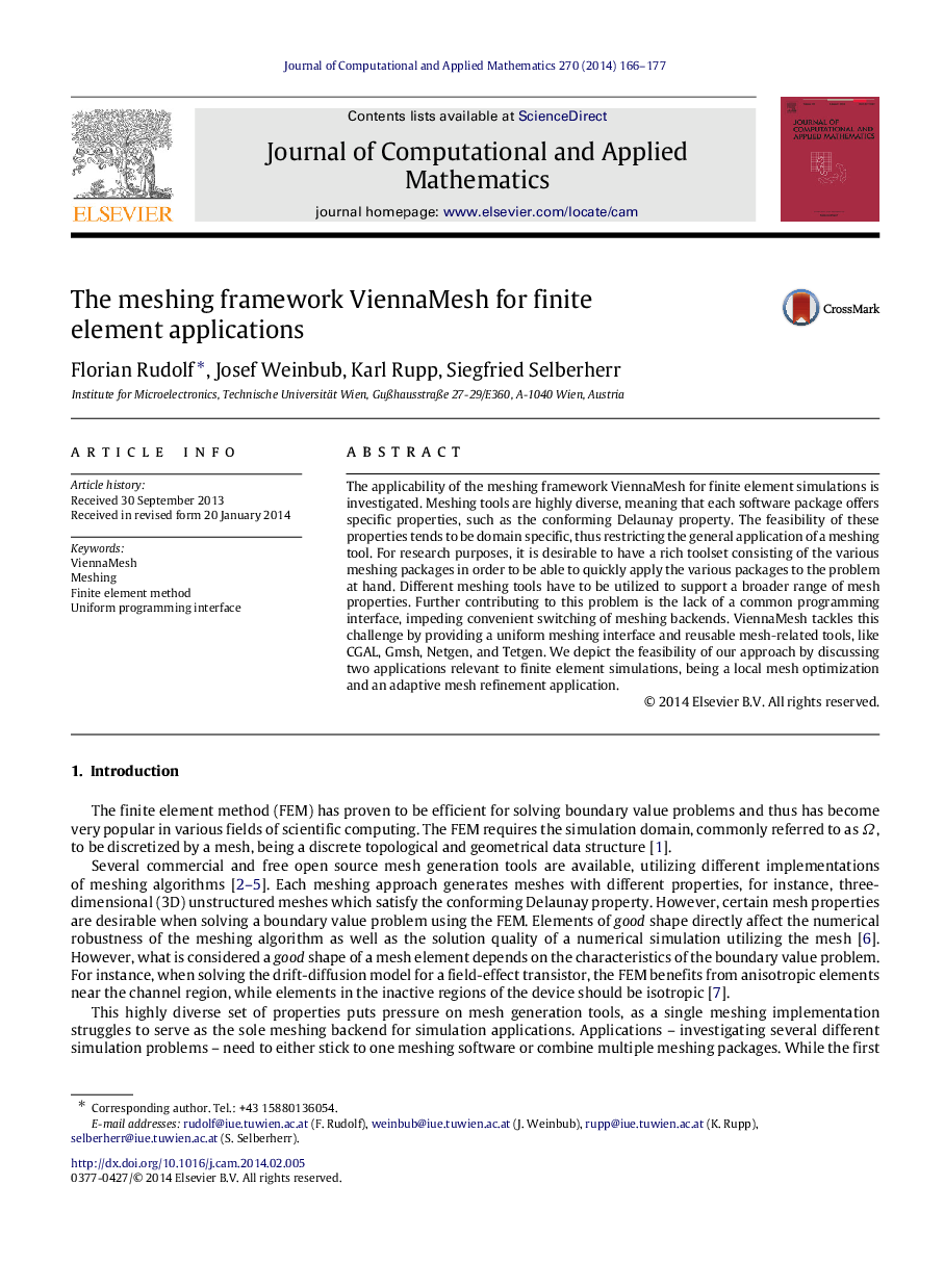 The meshing framework ViennaMesh for finite element applications