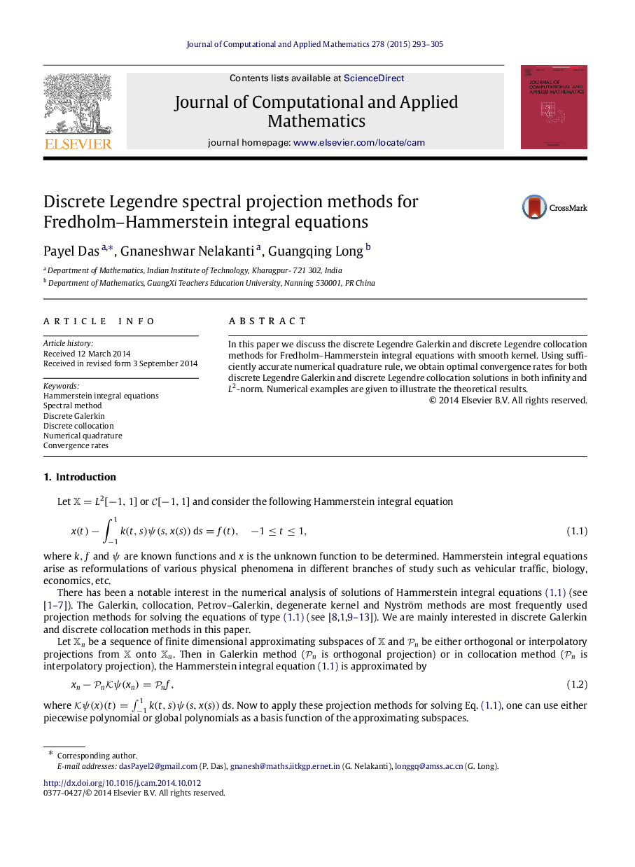 Discrete Legendre spectral projection methods for Fredholm–Hammerstein integral equations