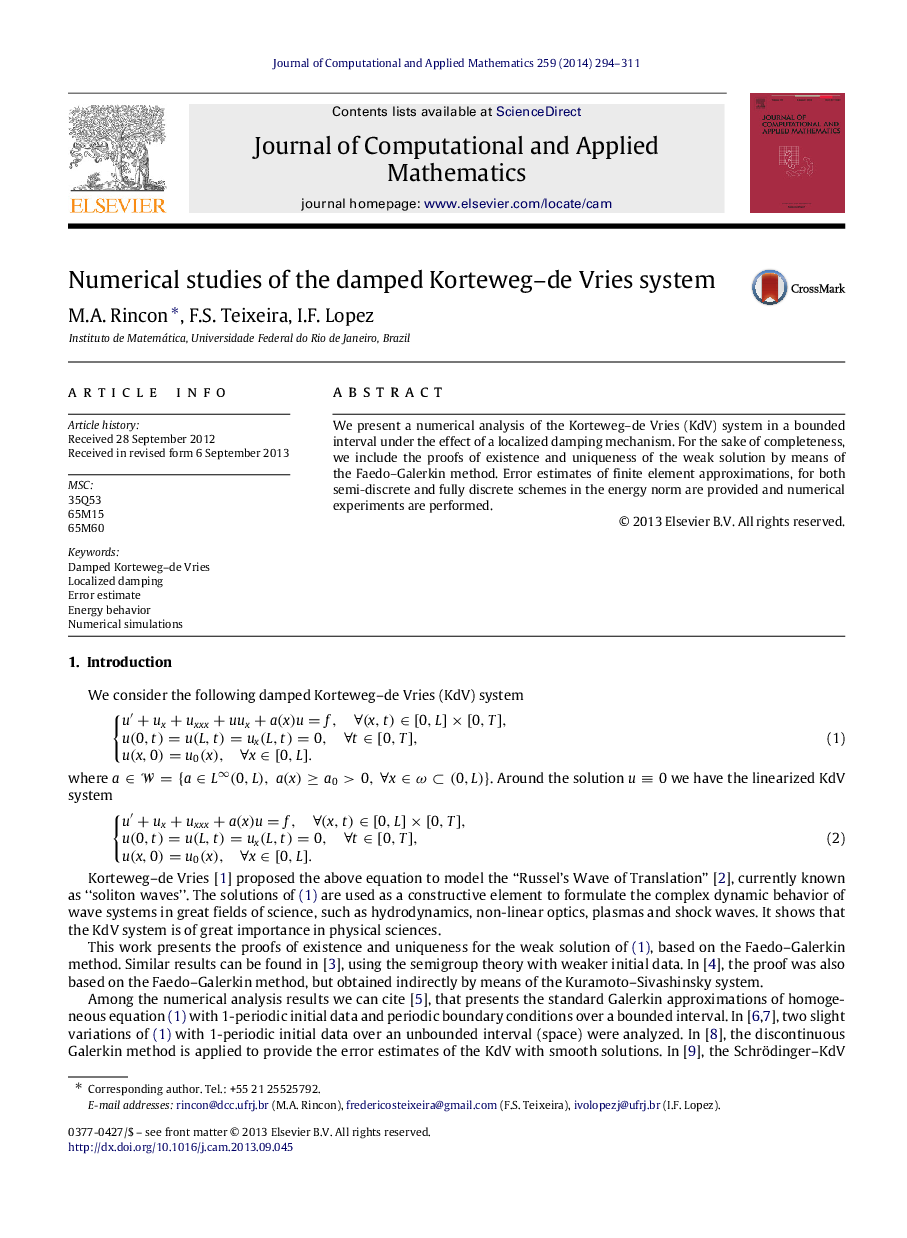 Numerical studies of the damped Korteweg–de Vries system