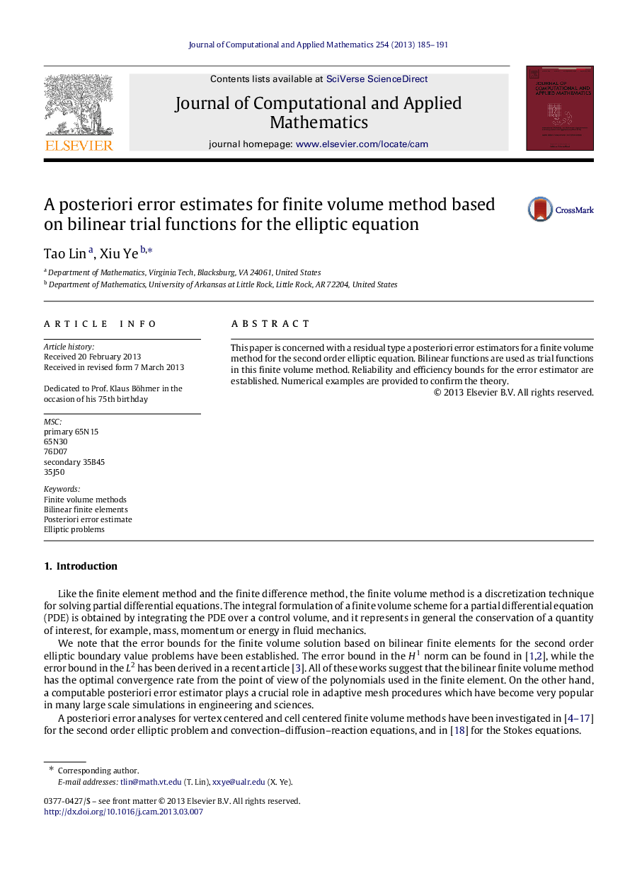 A posteriori error estimates for finite volume method based on bilinear trial functions for the elliptic equation