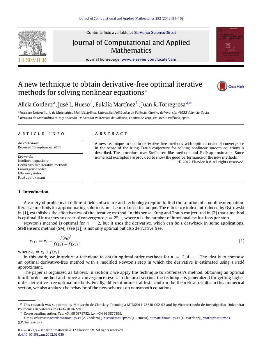 A new technique to obtain derivative-free optimal iterative methods for solving nonlinear equations 