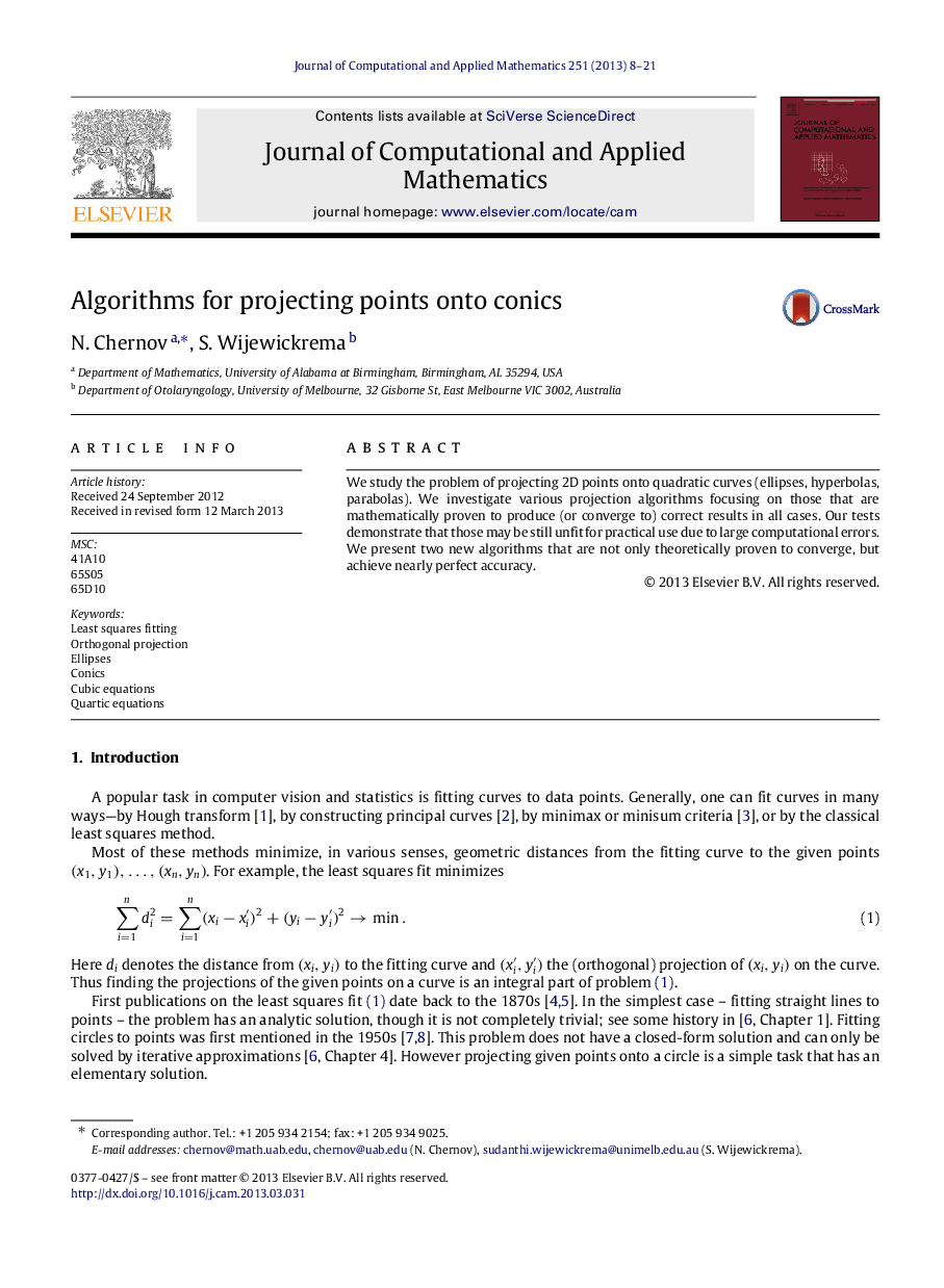 Algorithms for projecting points onto conics