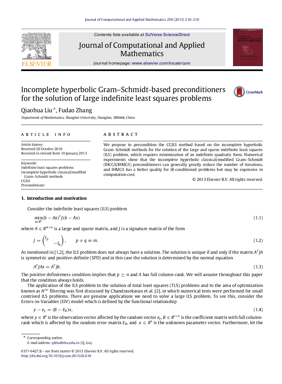 Incomplete hyperbolic Gram–Schmidt-based preconditioners for the solution of large indefinite least squares problems