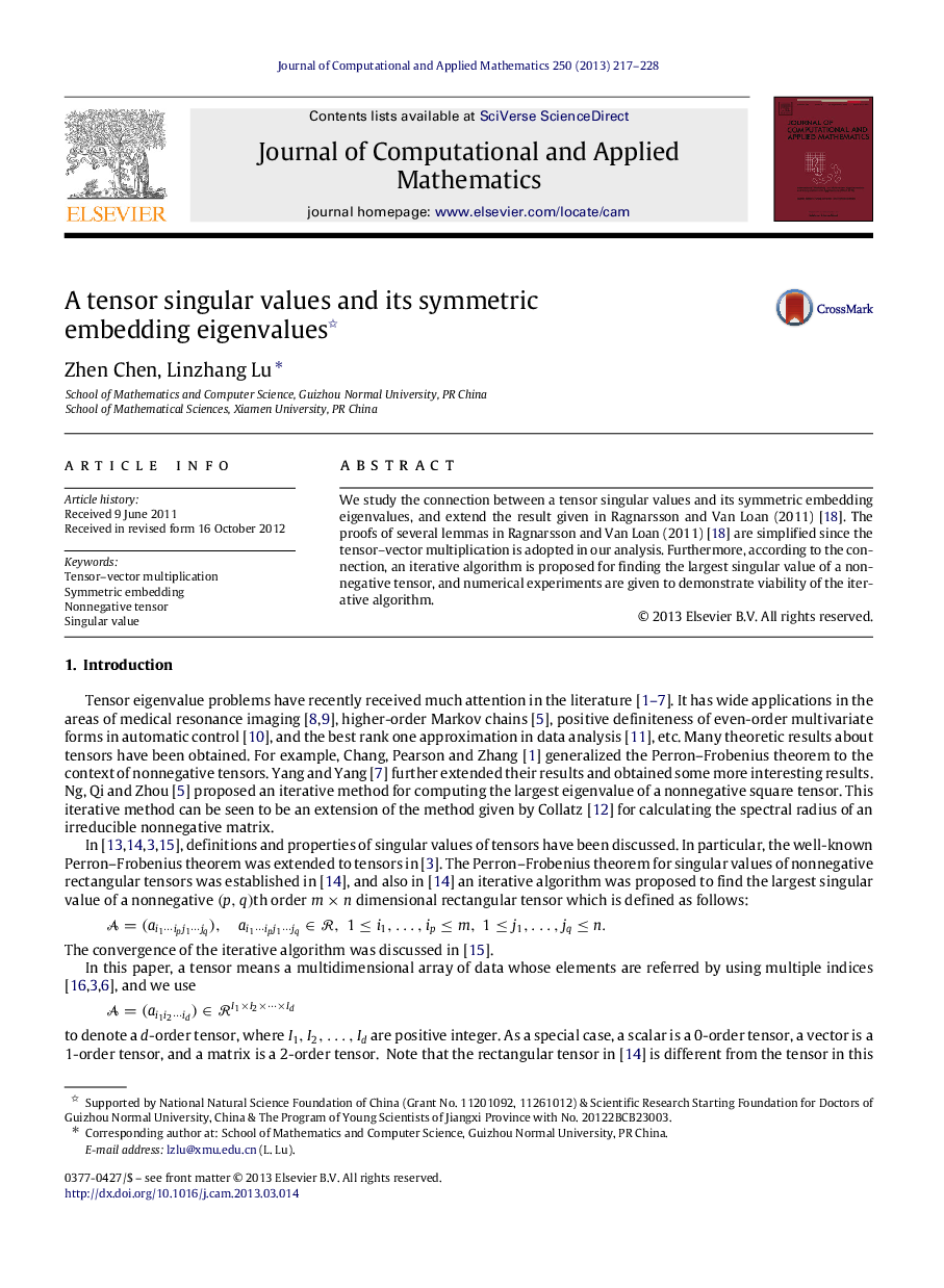 A tensor singular values and its symmetric embedding eigenvalues 