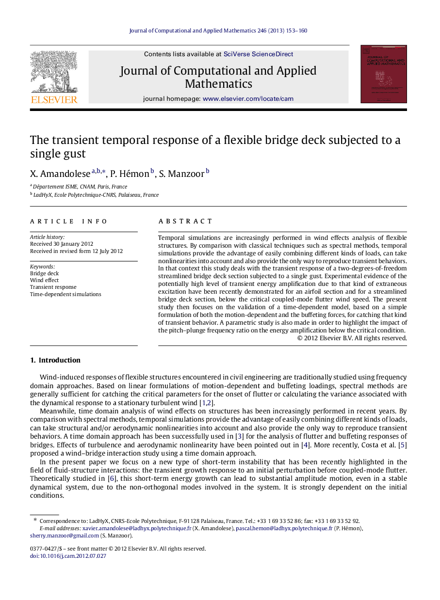 The transient temporal response of a flexible bridge deck subjected to a single gust