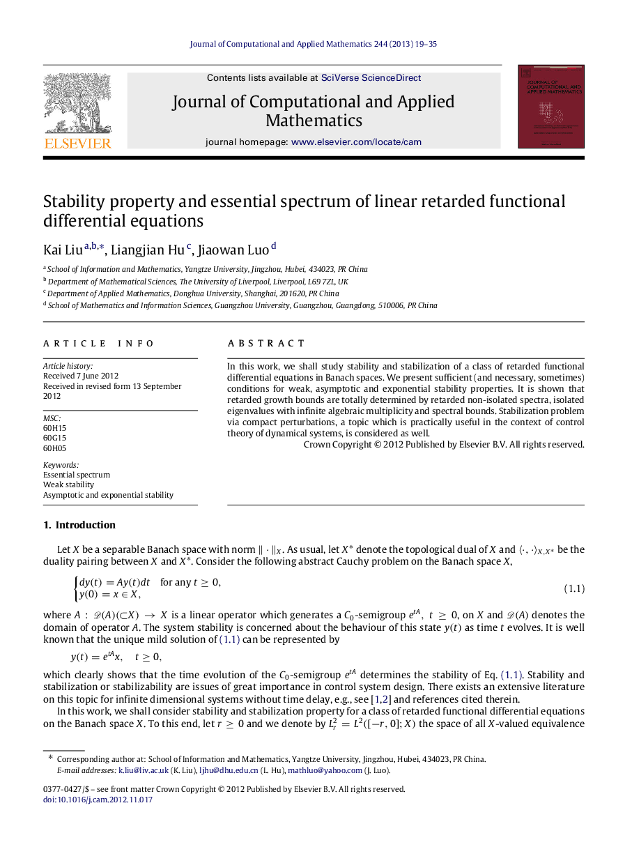 Stability property and essential spectrum of linear retarded functional differential equations