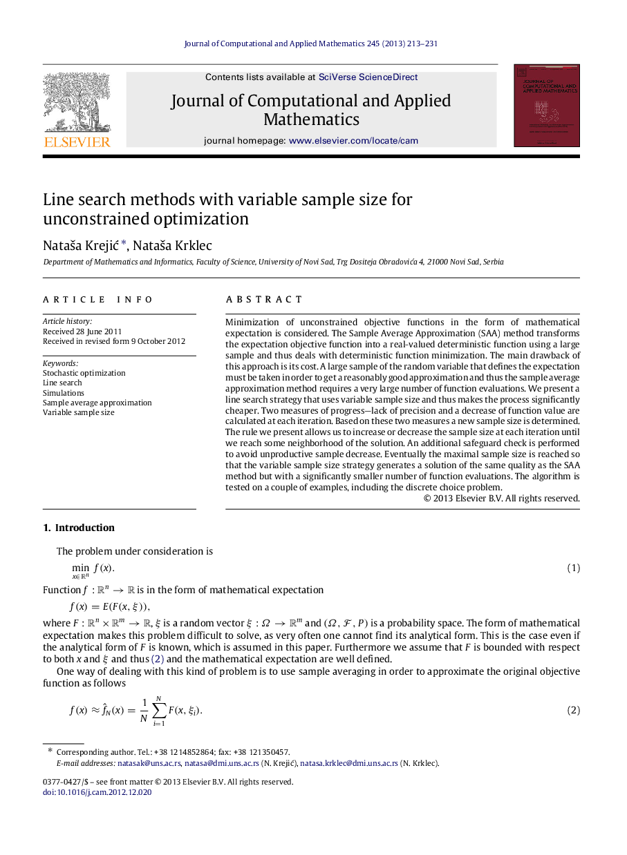 Line search methods with variable sample size for unconstrained optimization