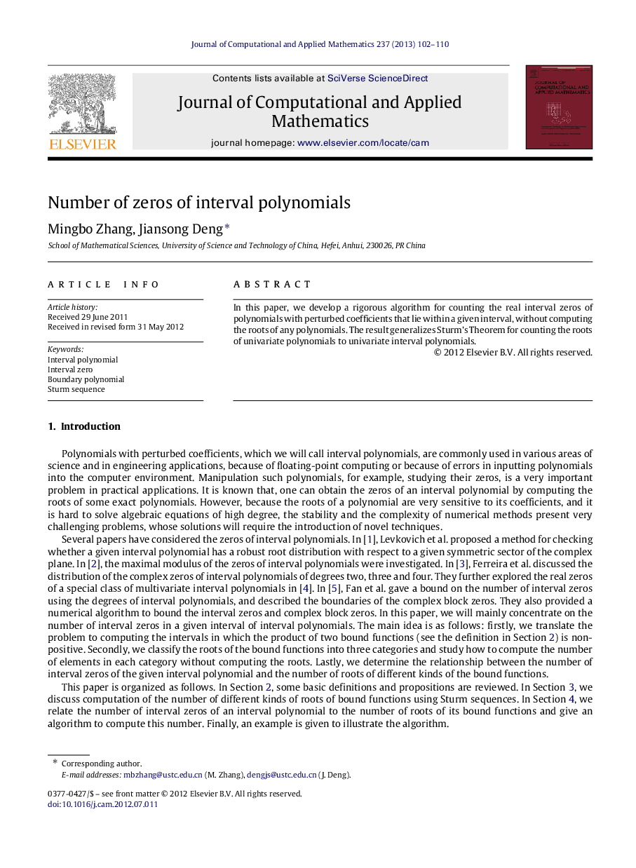 Number of zeros of interval polynomials