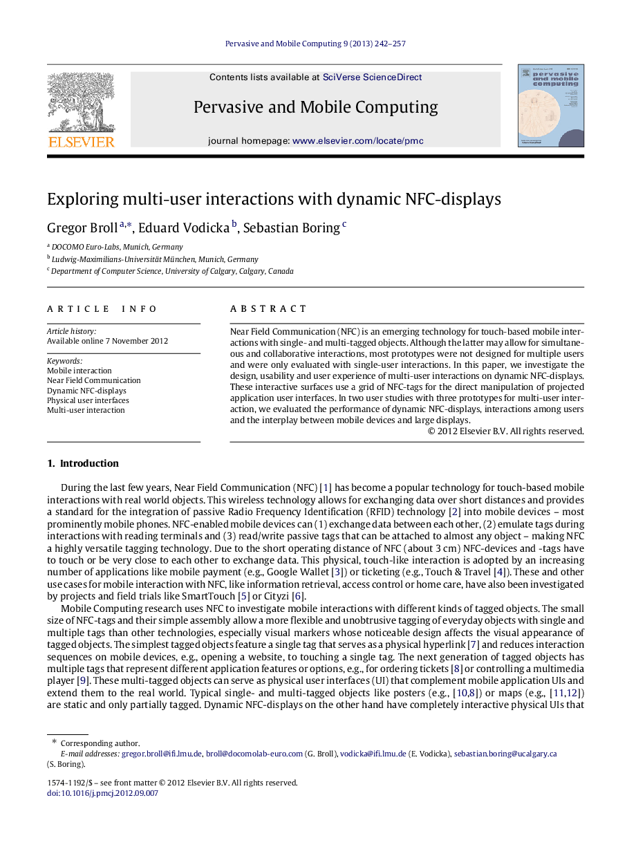 Exploring multi-user interactions with dynamic NFC-displays