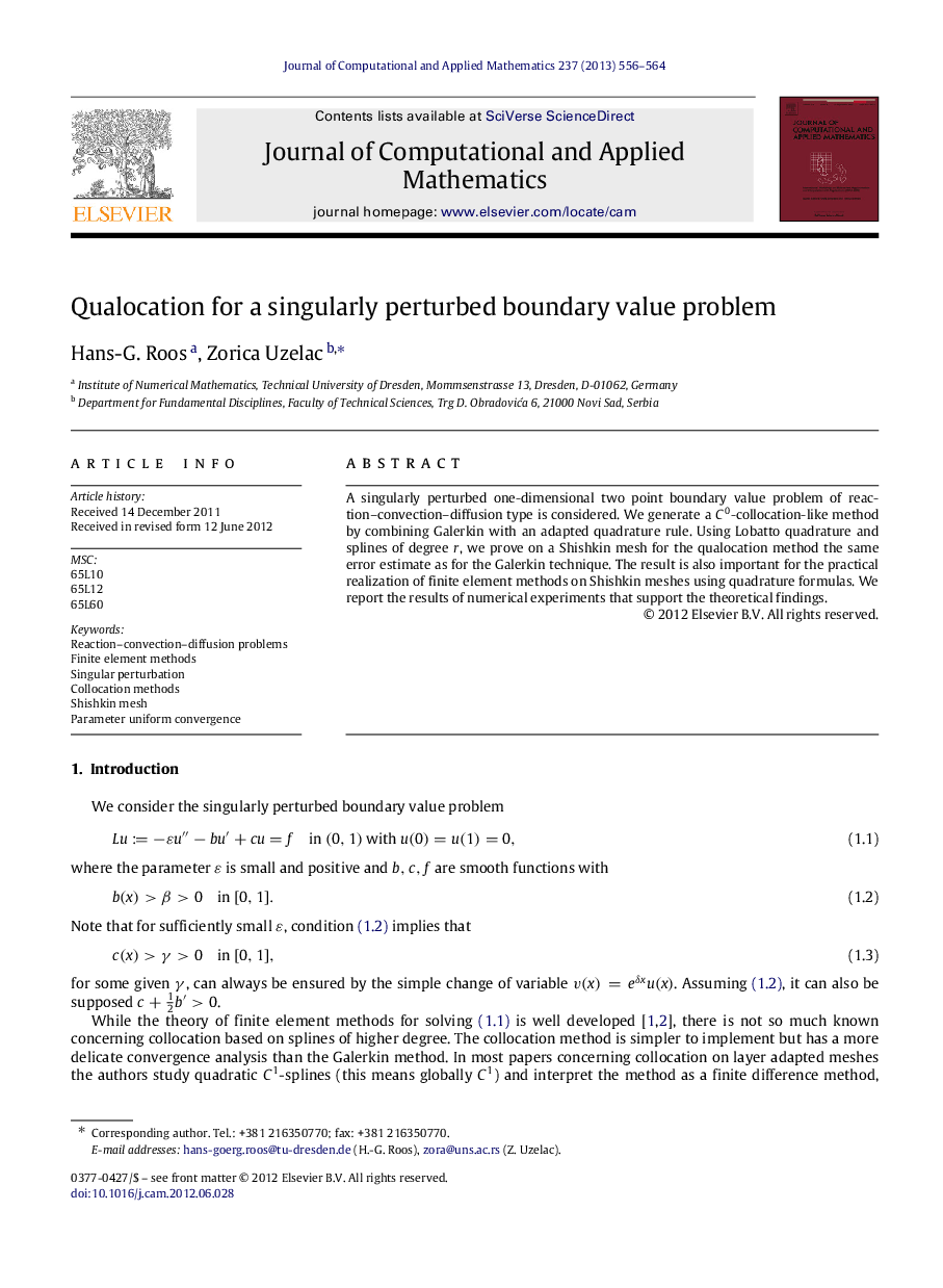 Qualocation for a singularly perturbed boundary value problem