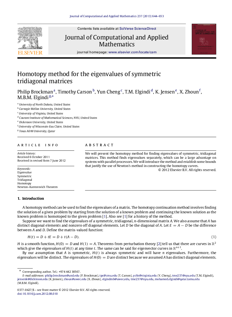 Homotopy method for the eigenvalues of symmetric tridiagonal matrices