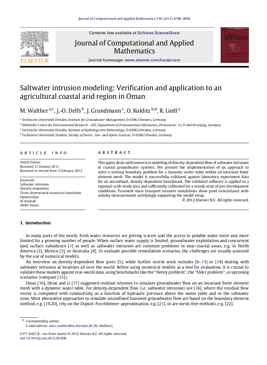 Saltwater intrusion modeling: Verification and application to an agricultural coastal arid region in Oman