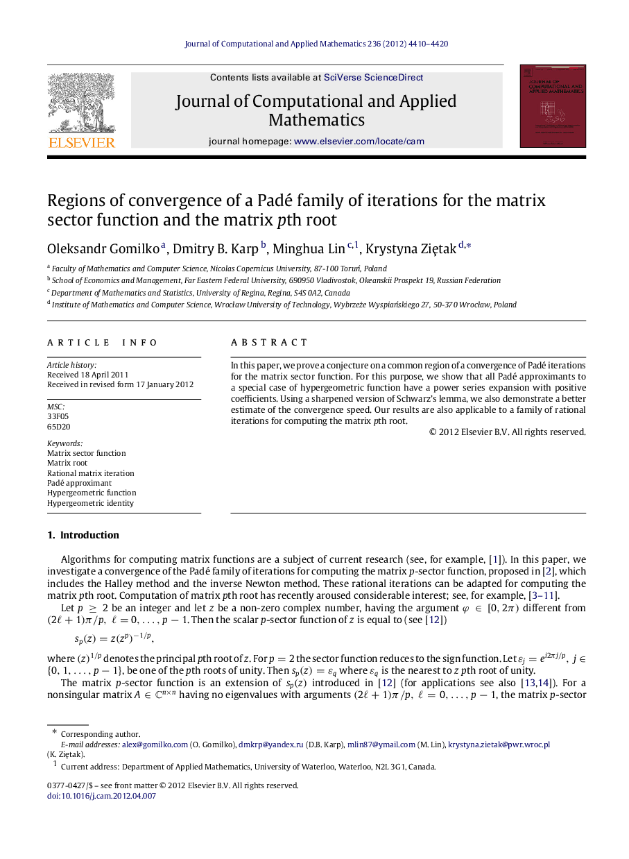 Regions of convergence of a Padé family of iterations for the matrix sector function and the matrix pth root