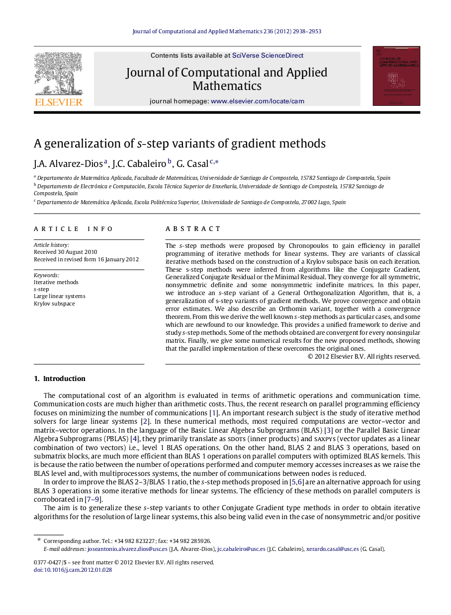 A generalization of ss-step variants of gradient methods