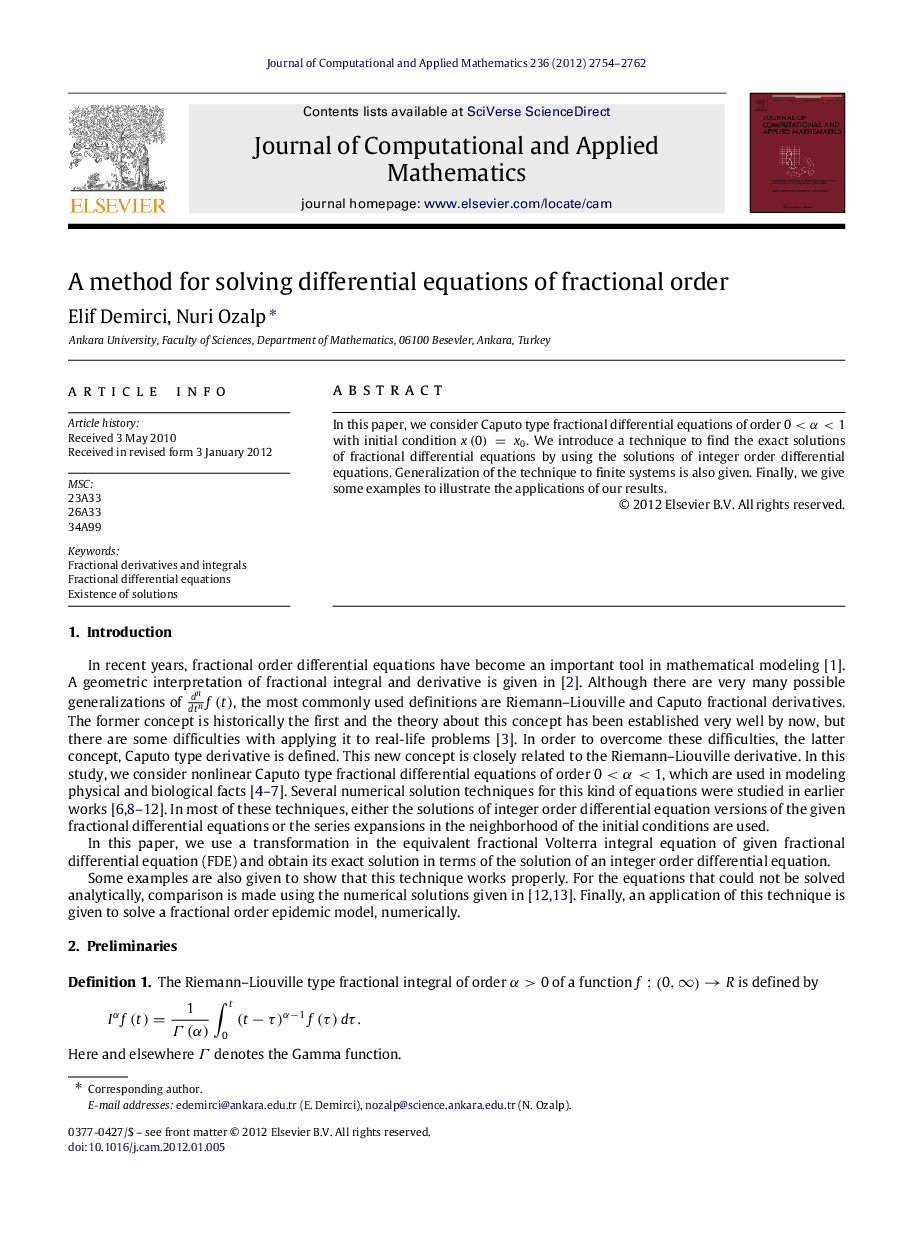 A method for solving differential equations of fractional order