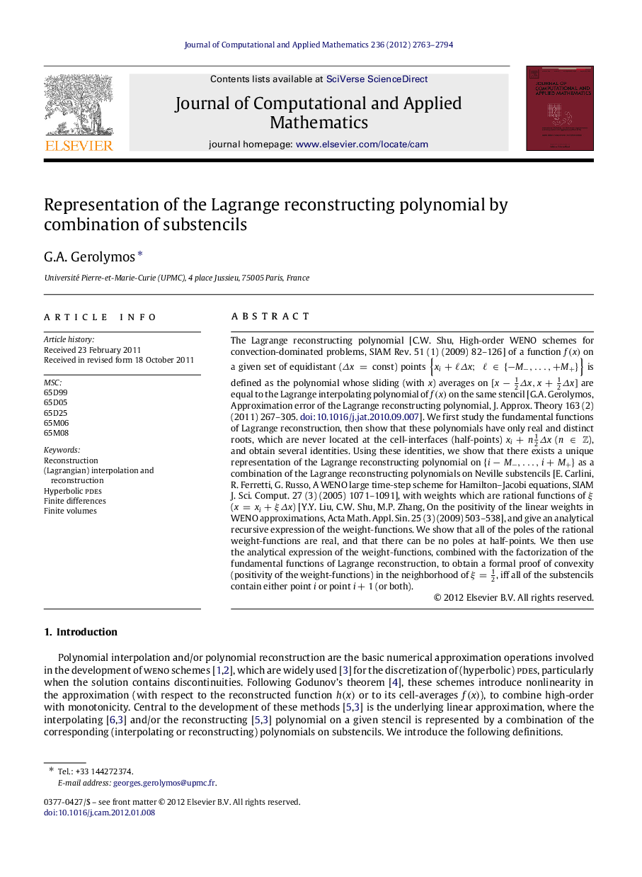 Representation of the Lagrange reconstructing polynomial by combination of substencils