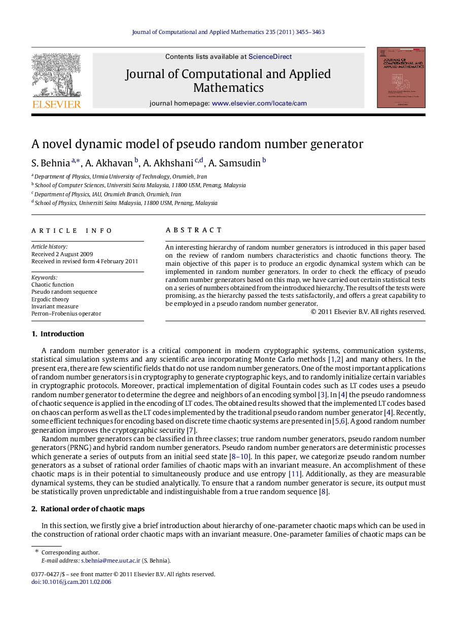 A novel dynamic model of pseudo random number generator