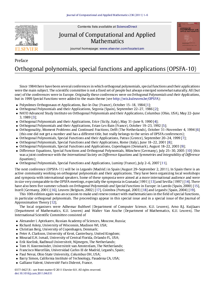 Orthogonal polynomials, special functions and applications (OPSFA-10)