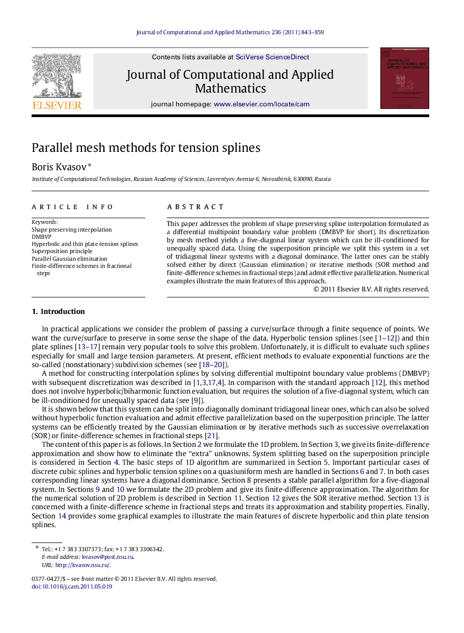 Parallel mesh methods for tension splines