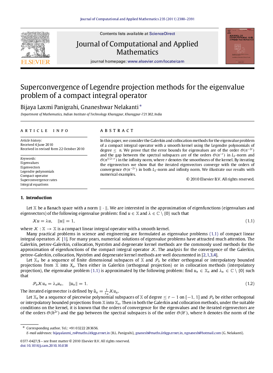 Superconvergence of Legendre projection methods for the eigenvalue problem of a compact integral operator