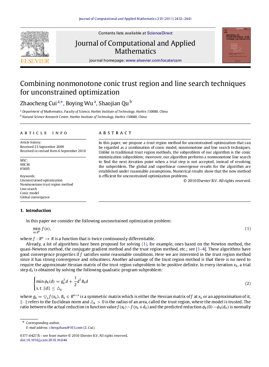 Combining nonmonotone conic trust region and line search techniques for unconstrained optimization