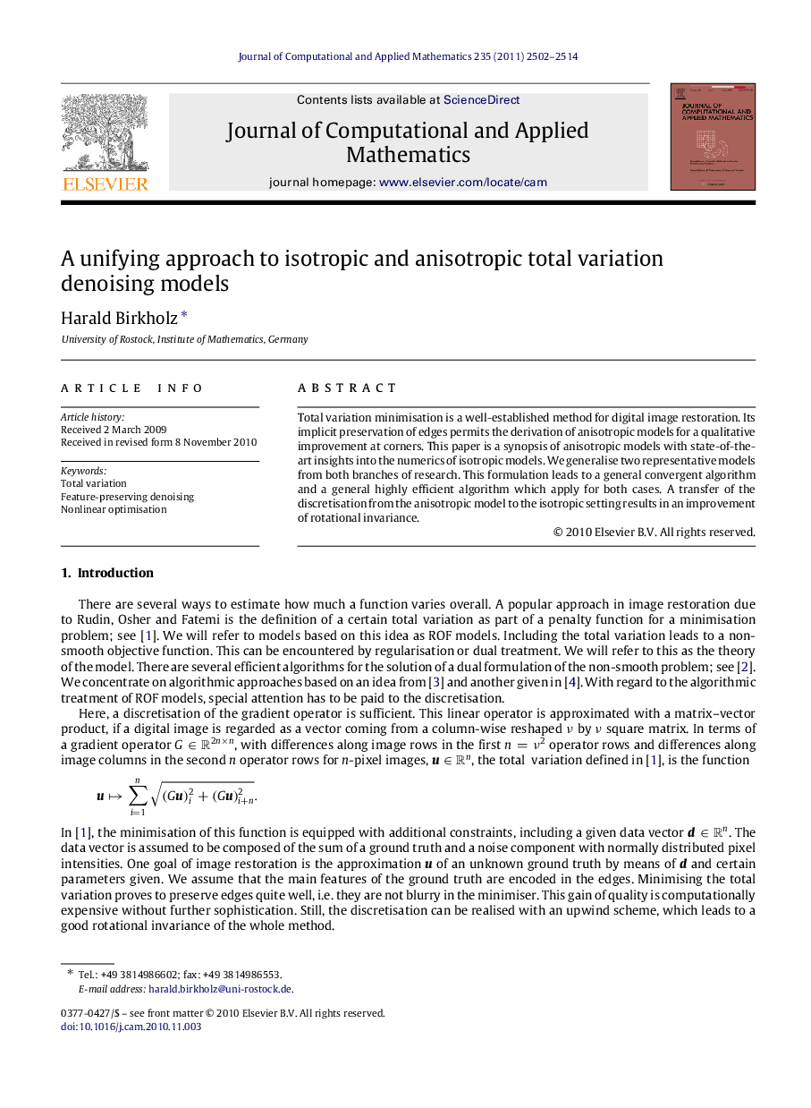 A unifying approach to isotropic and anisotropic total variation denoising models