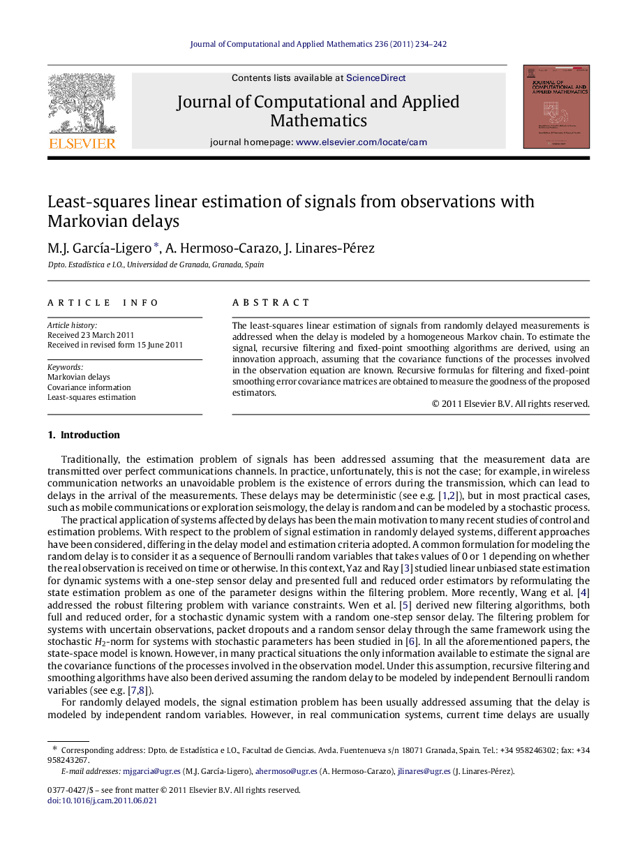 Least-squares linear estimation of signals from observations with Markovian delays