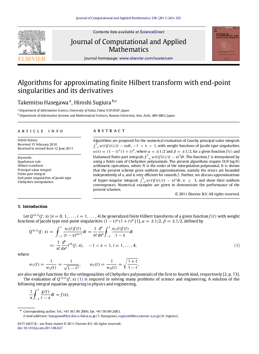 Algorithms for approximating finite Hilbert transform with end-point singularities and its derivatives