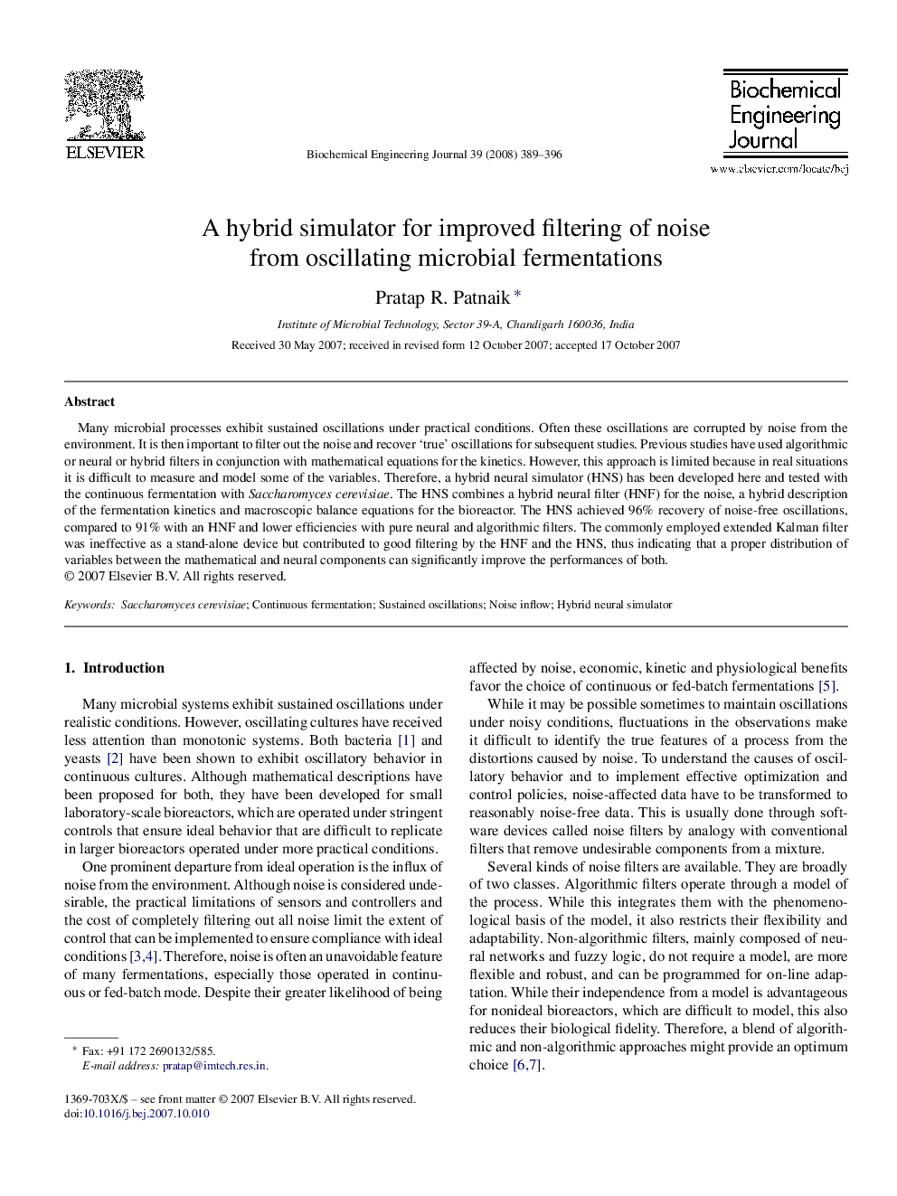 A hybrid simulator for improved filtering of noise from oscillating microbial fermentations