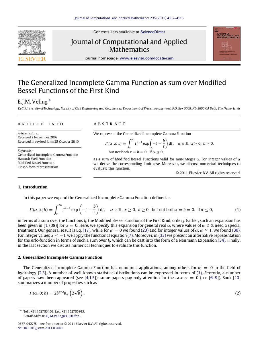 The Generalized Incomplete Gamma Function as sum over Modified Bessel Functions of the First Kind