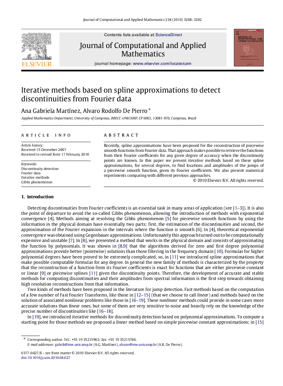 Iterative methods based on spline approximations to detect discontinuities from Fourier data