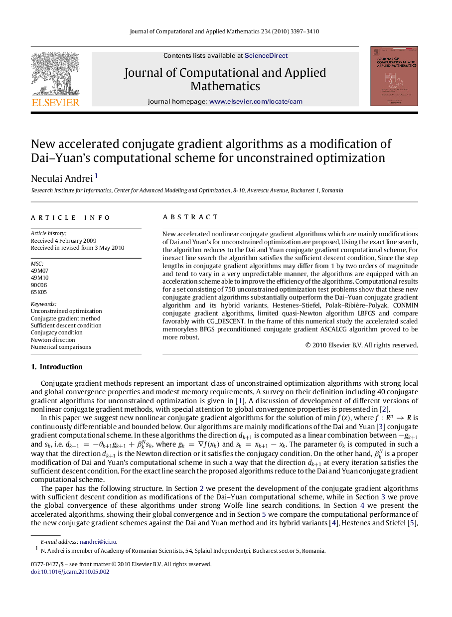 New accelerated conjugate gradient algorithms as a modification of Dai–Yuan’s computational scheme for unconstrained optimization