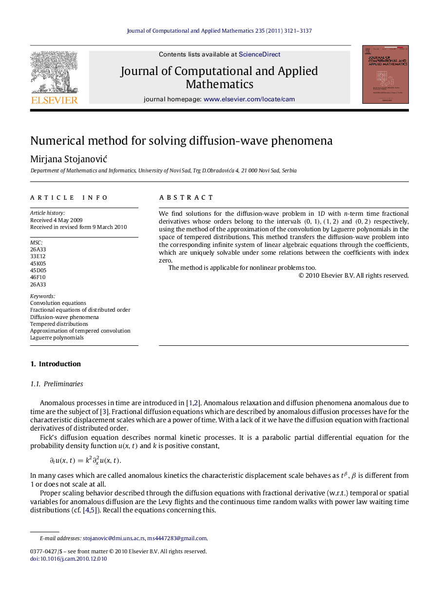 Numerical method for solving diffusion-wave phenomena